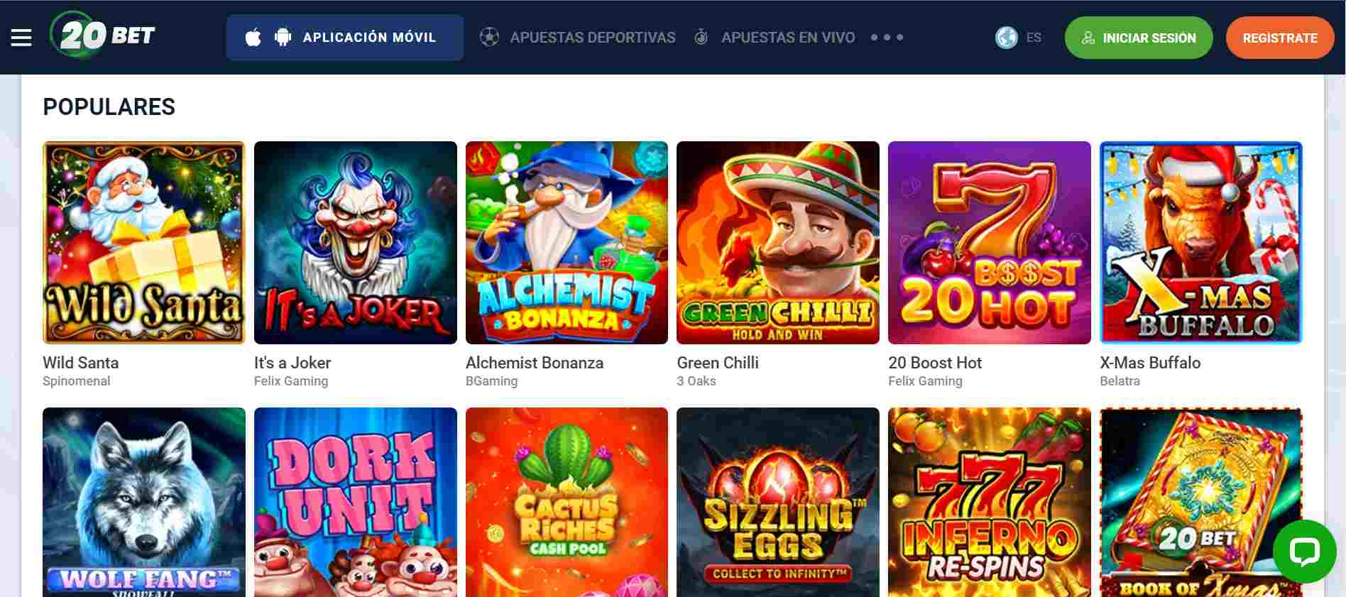 20bet casino reseña juegos