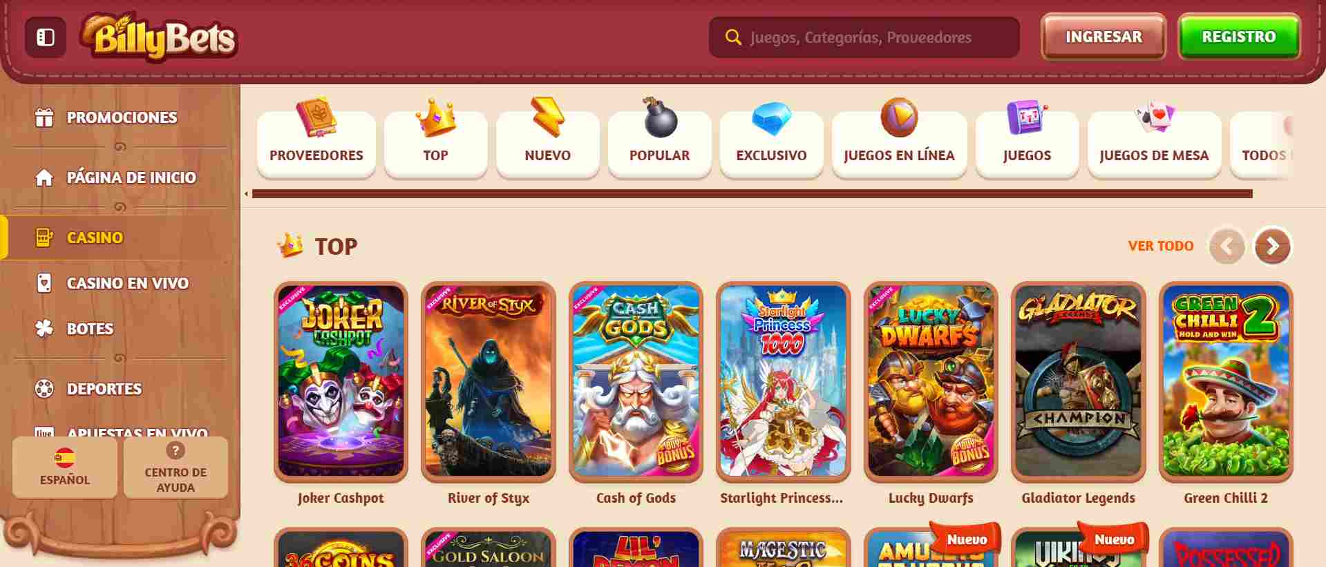 Billybets juegos de casino