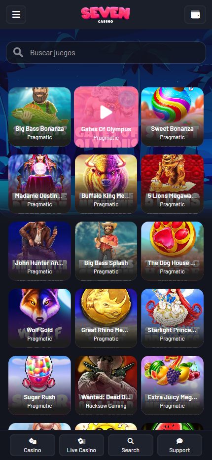 Seven Casino Spain (Mobile screen)