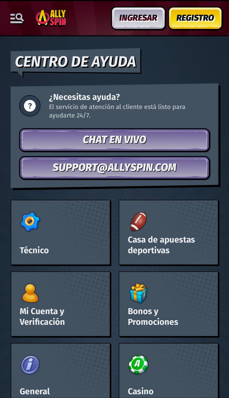 Allyspin sección de ayuda