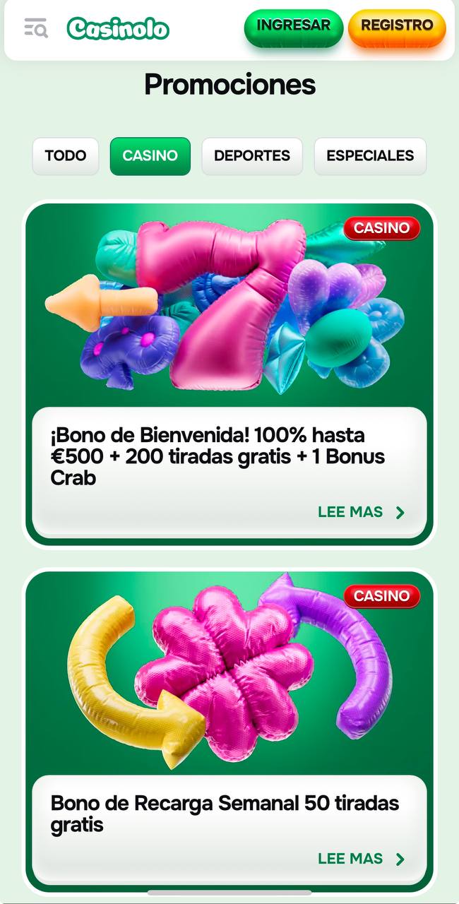 Sección de promociones en Casinolo Casino