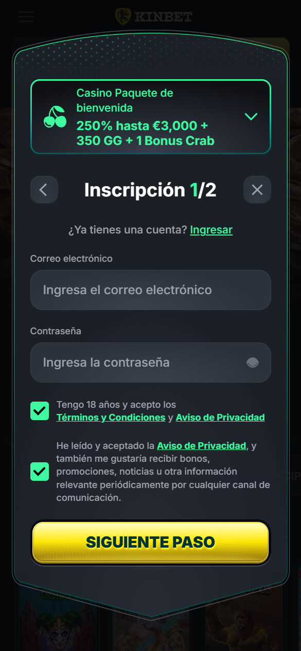Cómo registrarse en KinBet casino España