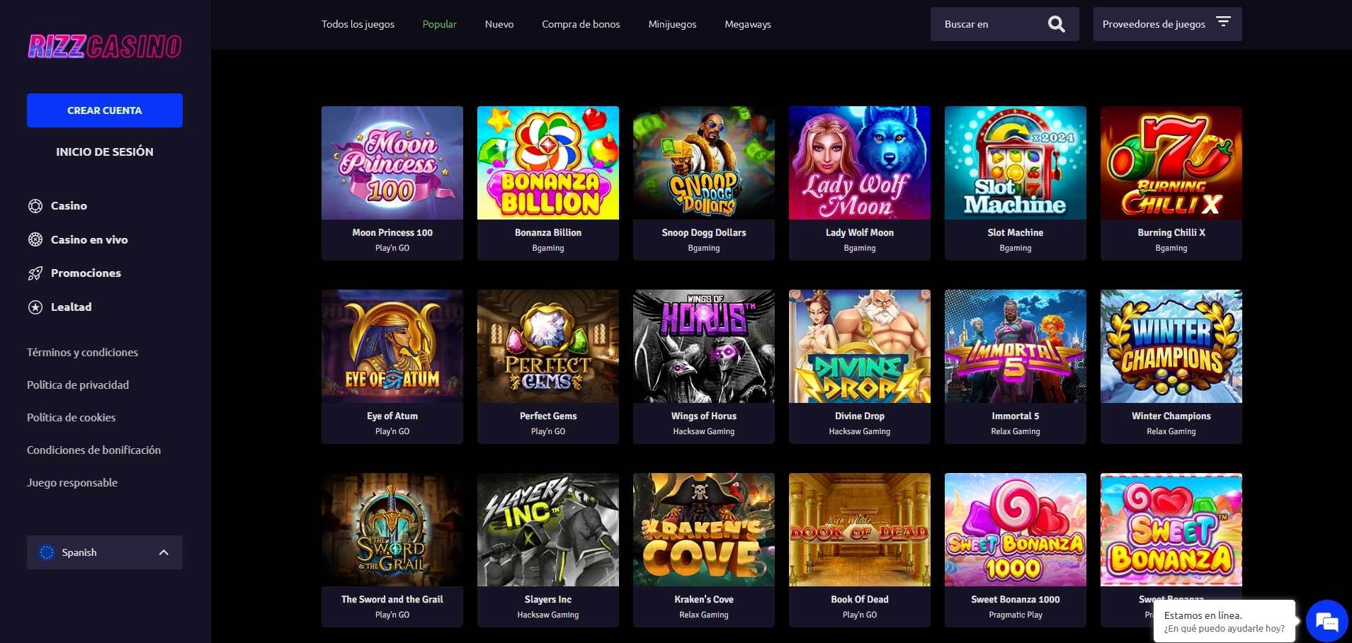 Juegos populares en Rizz Casino