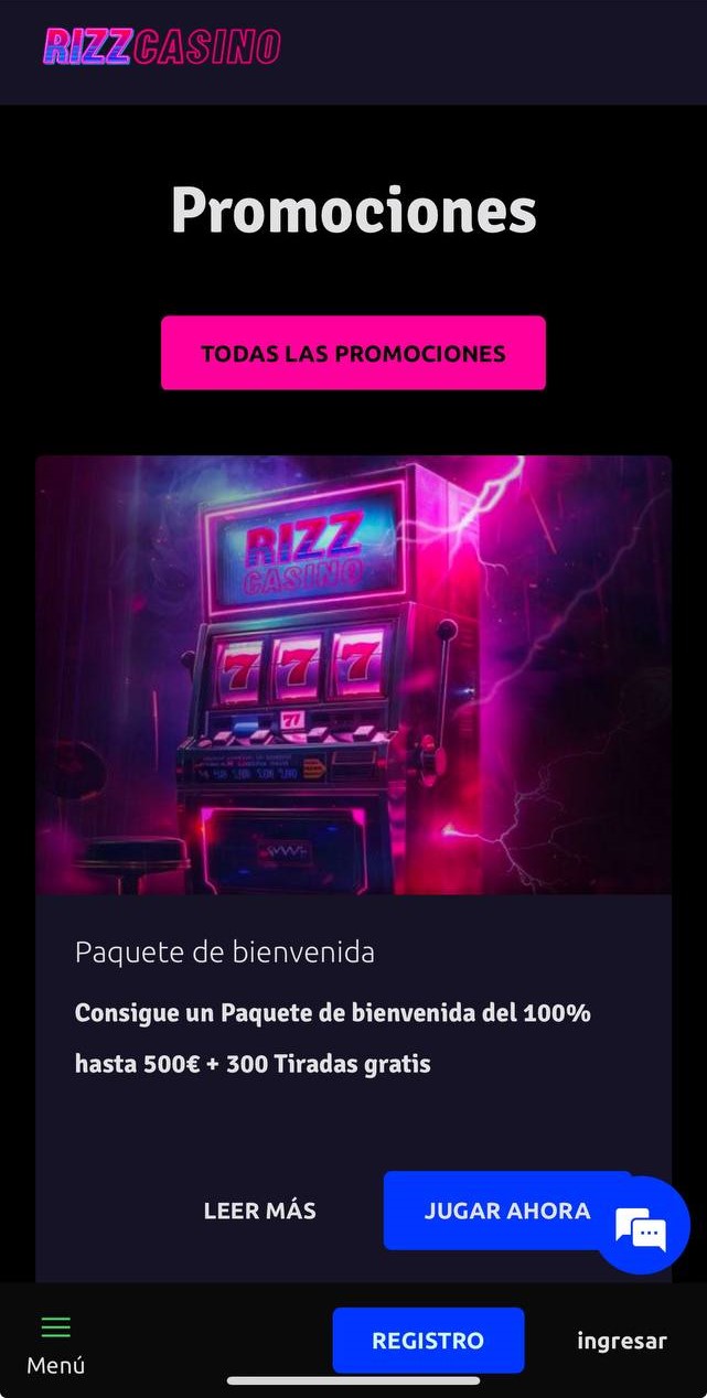 Sección de promociones en Rizz Casino