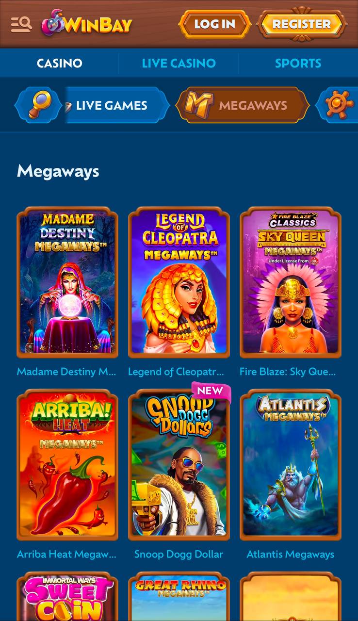 Sección de tragaperras en Winbay Casino