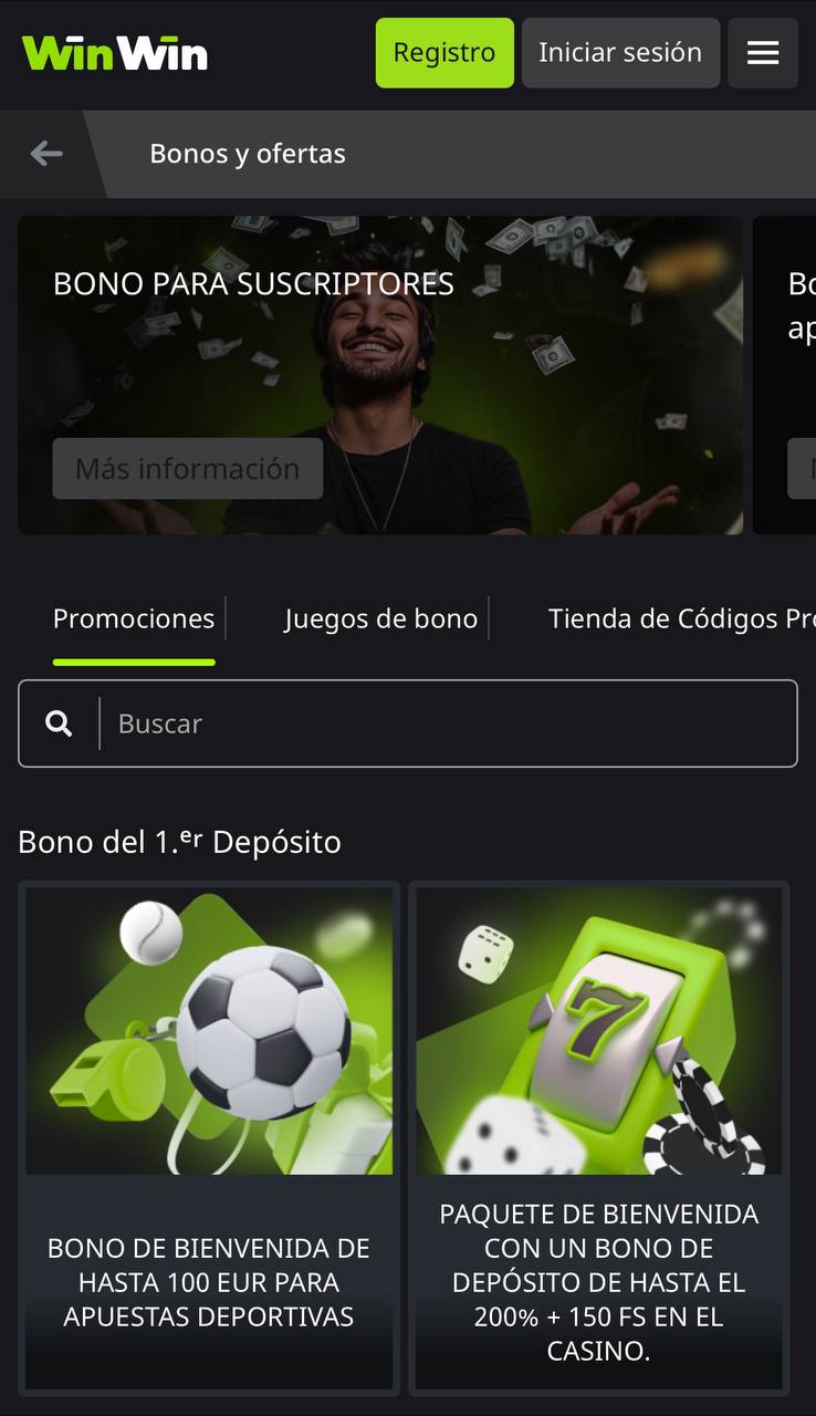 Sección de promociones en WinWin.bet