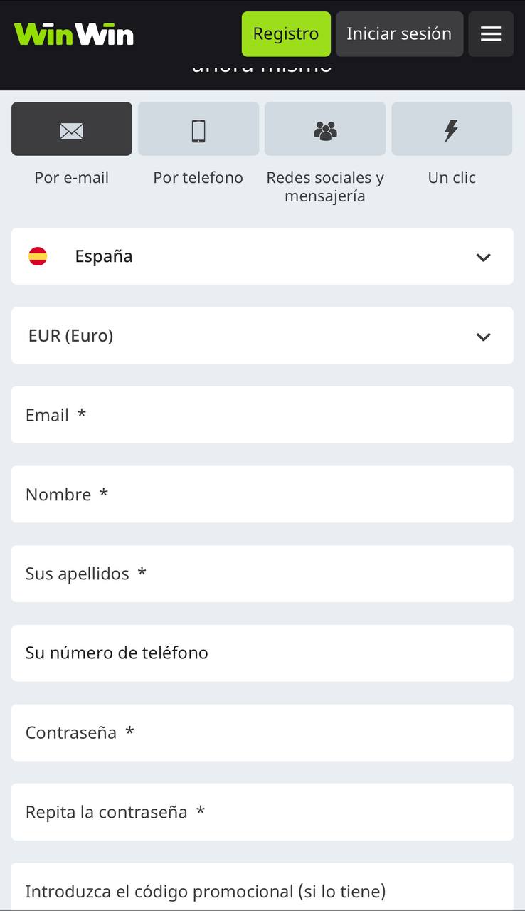 Formulario de registro WinWin.bet Apuestas