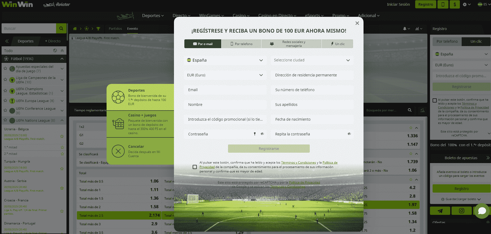 Formulario de registro WinWin.bet Apuestas