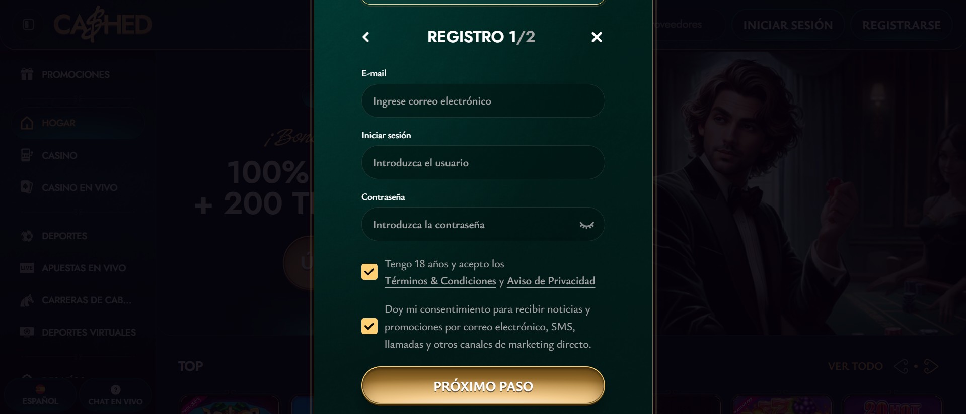 Cómo registrarse en Cashed Casino España