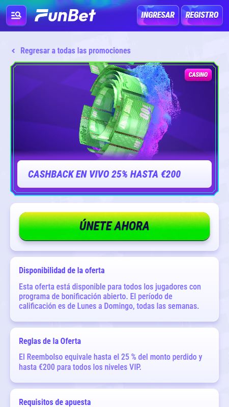 funbet live cashback bonus