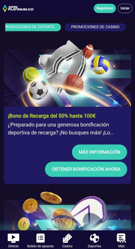 Página de promociones deportes en spinplatinum