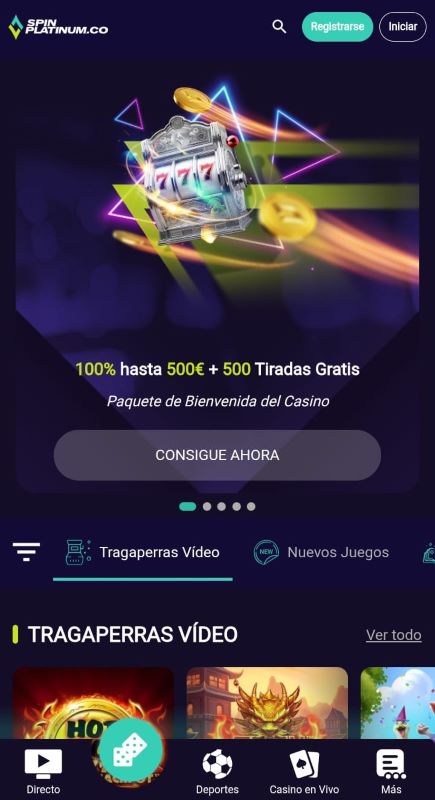 Sección de casino en línea en spinplatinum