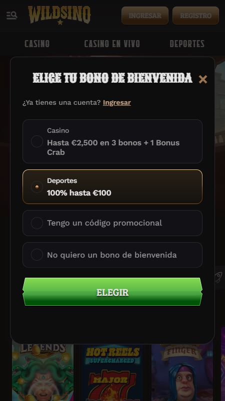 Creating an account on Wildsino