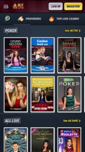Disponibilidad de juegos de póker en Allyspin