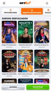 Interfaz de casino en vivo BetRiot