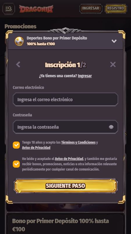 Crear una cuenta en Dragonia
